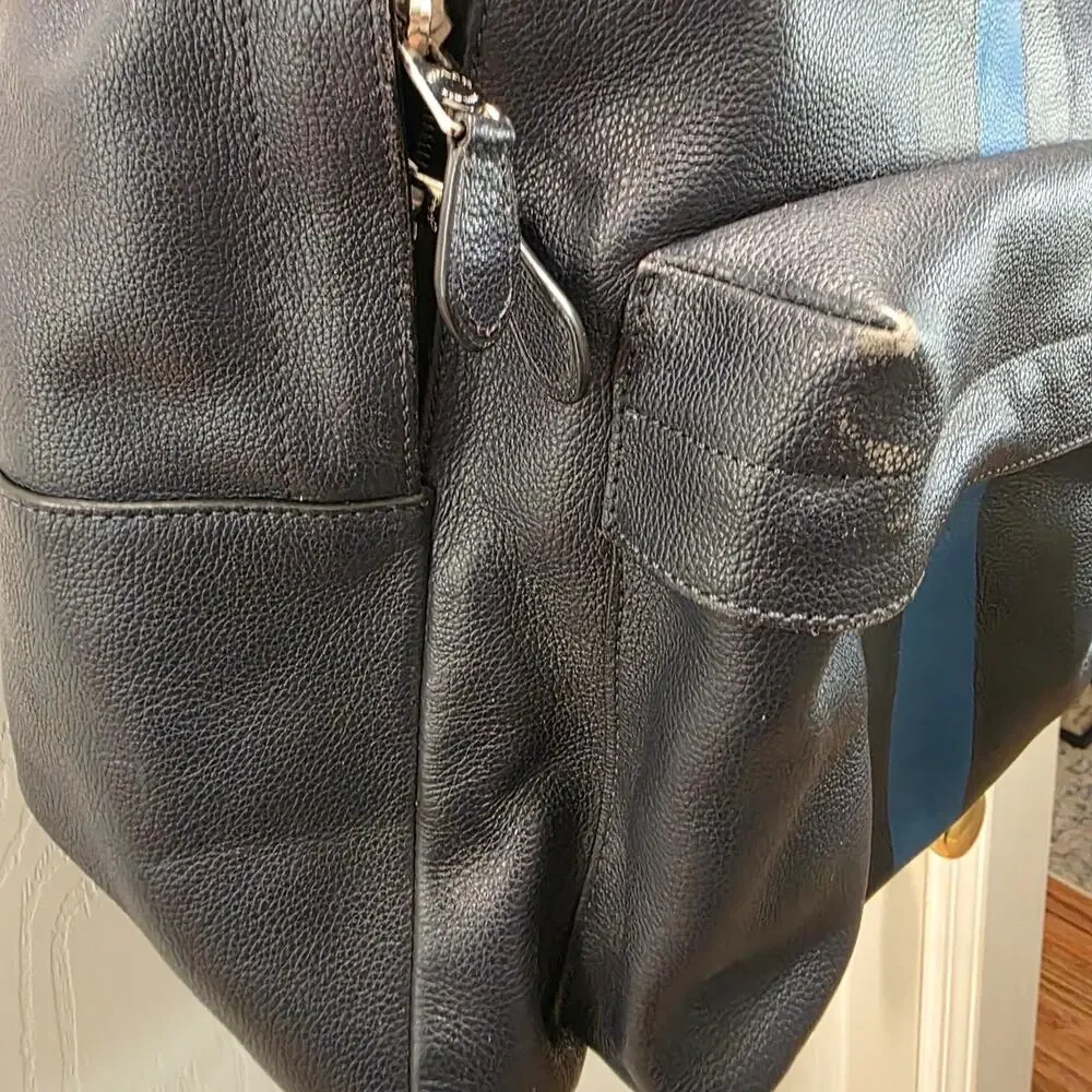 Coach Charles Backpack Pebble Leather Midnight Navy Varsity Stripe